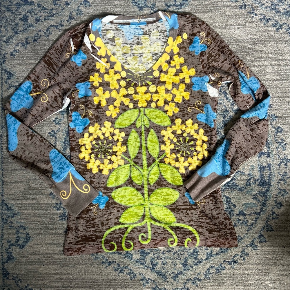 Floral and Butterfly V-Neck Sweater